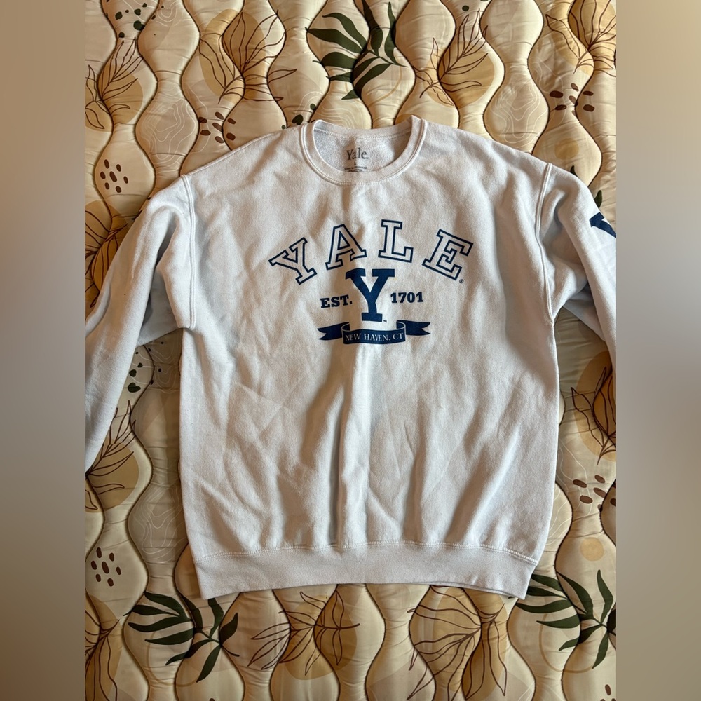 White and Navy Yale Crewneck Sweater
